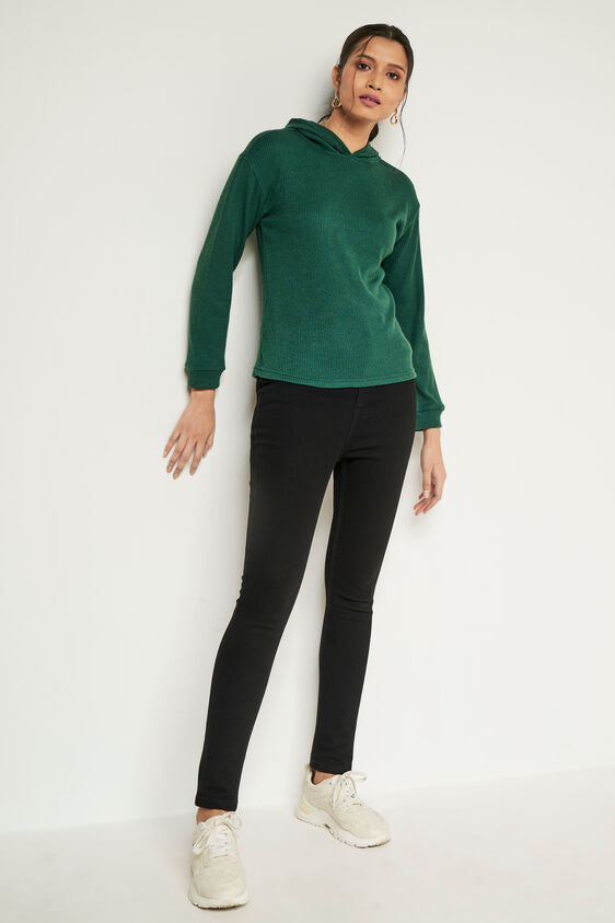 Green Solid V-Neck Top, Green, image 1