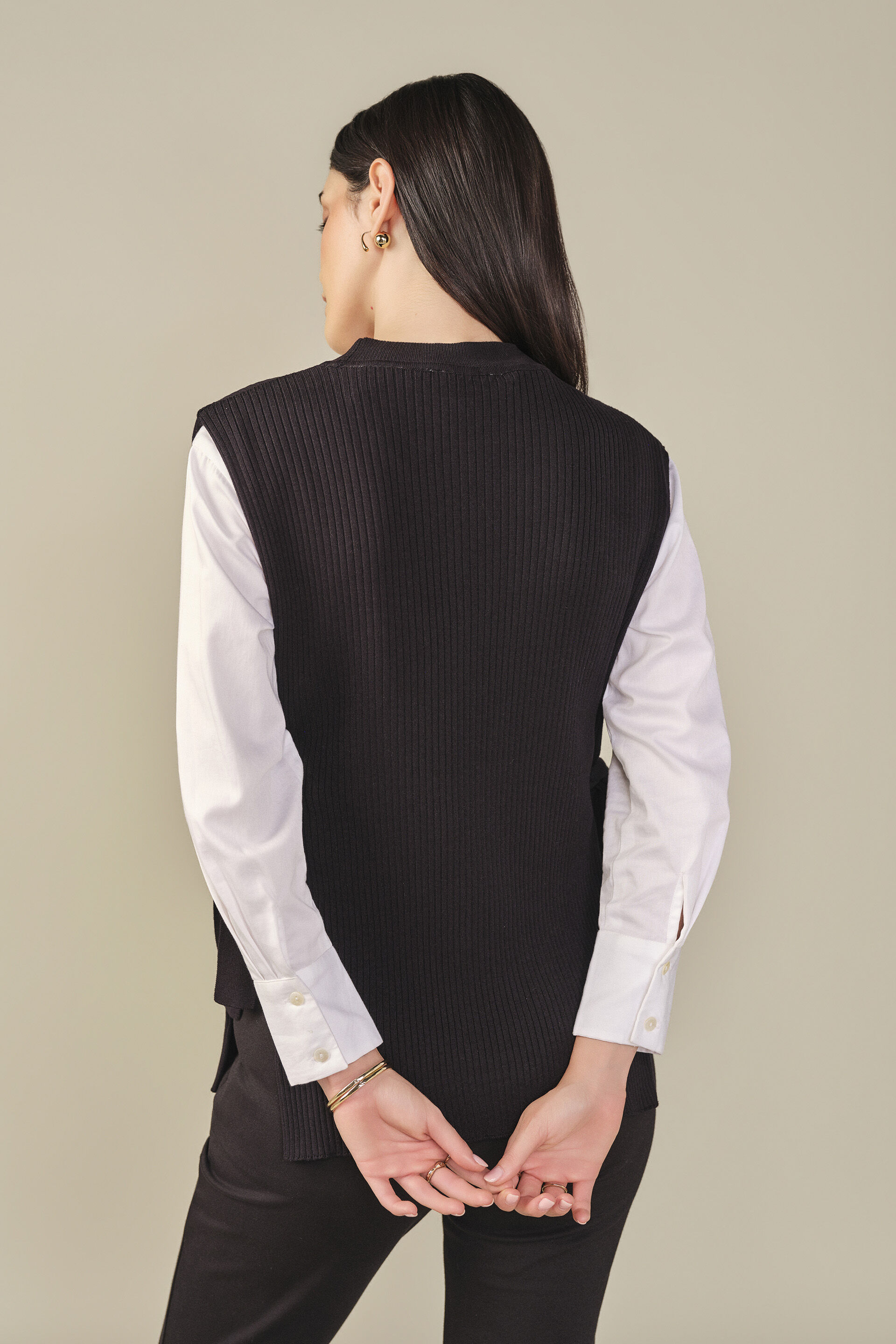 Side Tie-up Knit Top in Black, Black, image 6