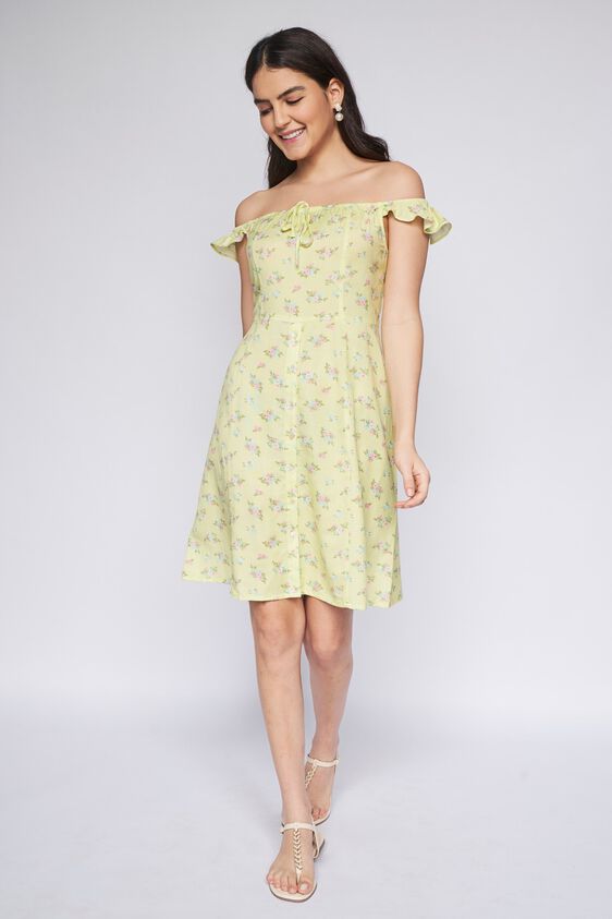 2 - Lime Green Floral A-Line Dress, image 2