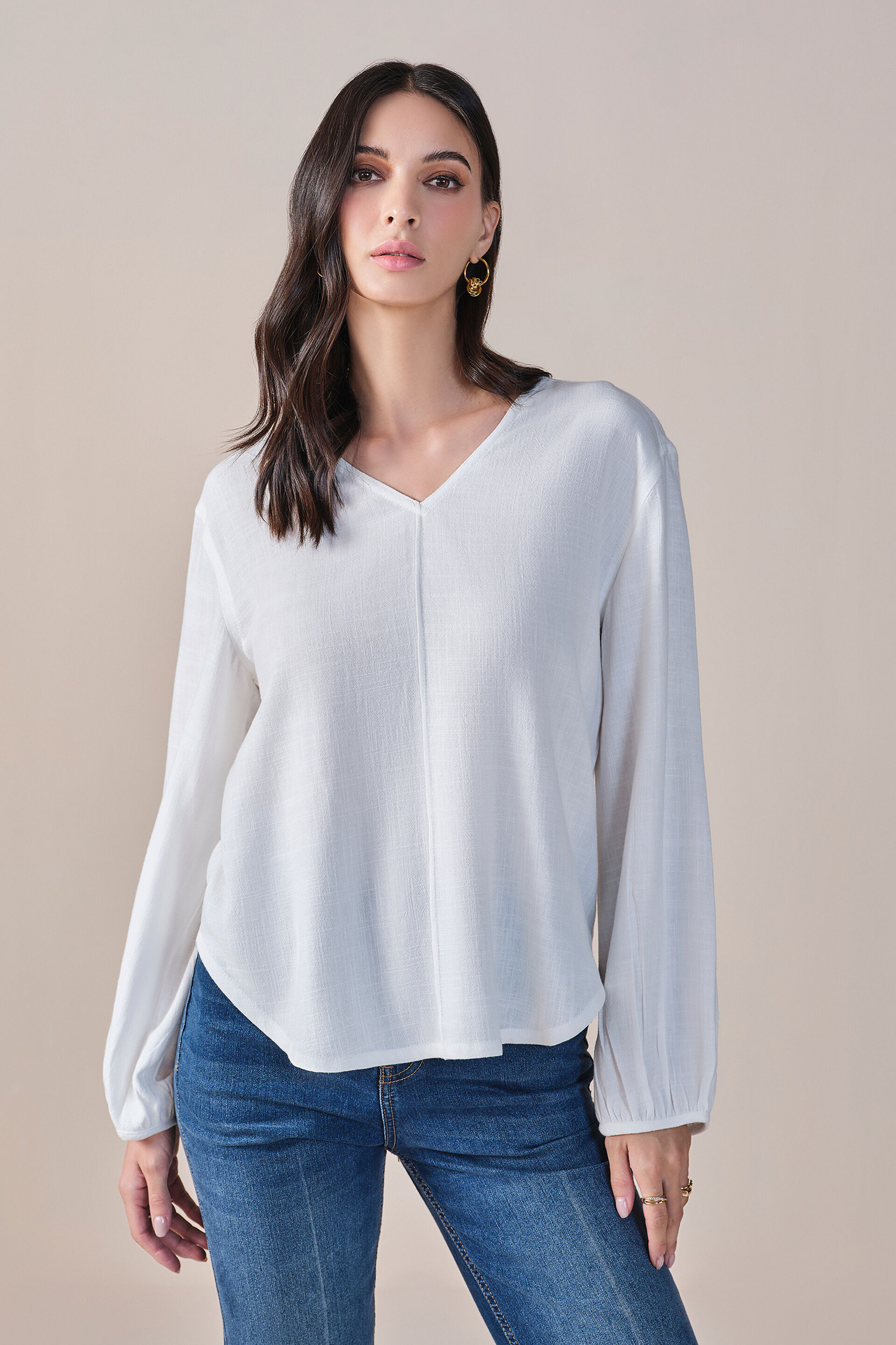 White Season Rayon Linen Blend Top, White, image 1