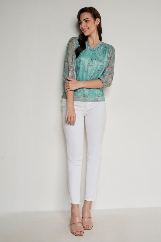 Mint Floral Regular Top, Mint, image 3