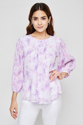 Purple Floral Straight Top, Purple, image 3