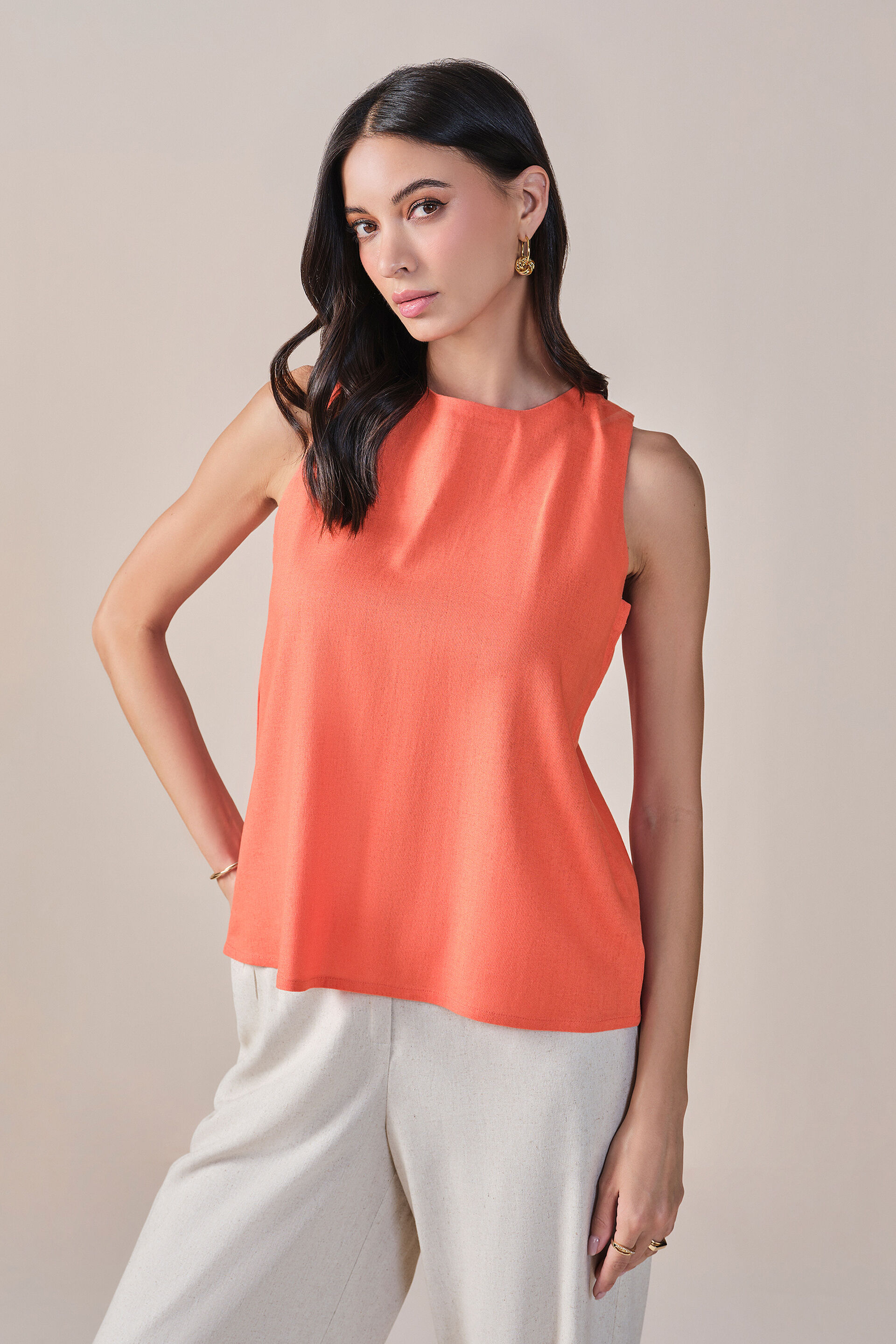 Party in the back Viscose Linen Blend Top, Orange, image 1