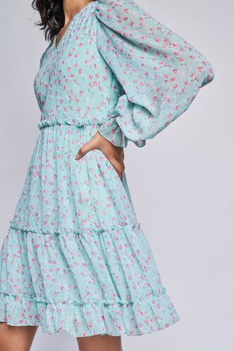 Mint Floral Flared Dress, Mint, image 4