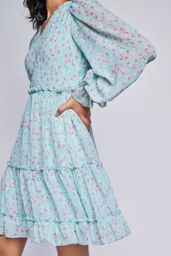 Mint Floral Flared Dress, Mint, image 4