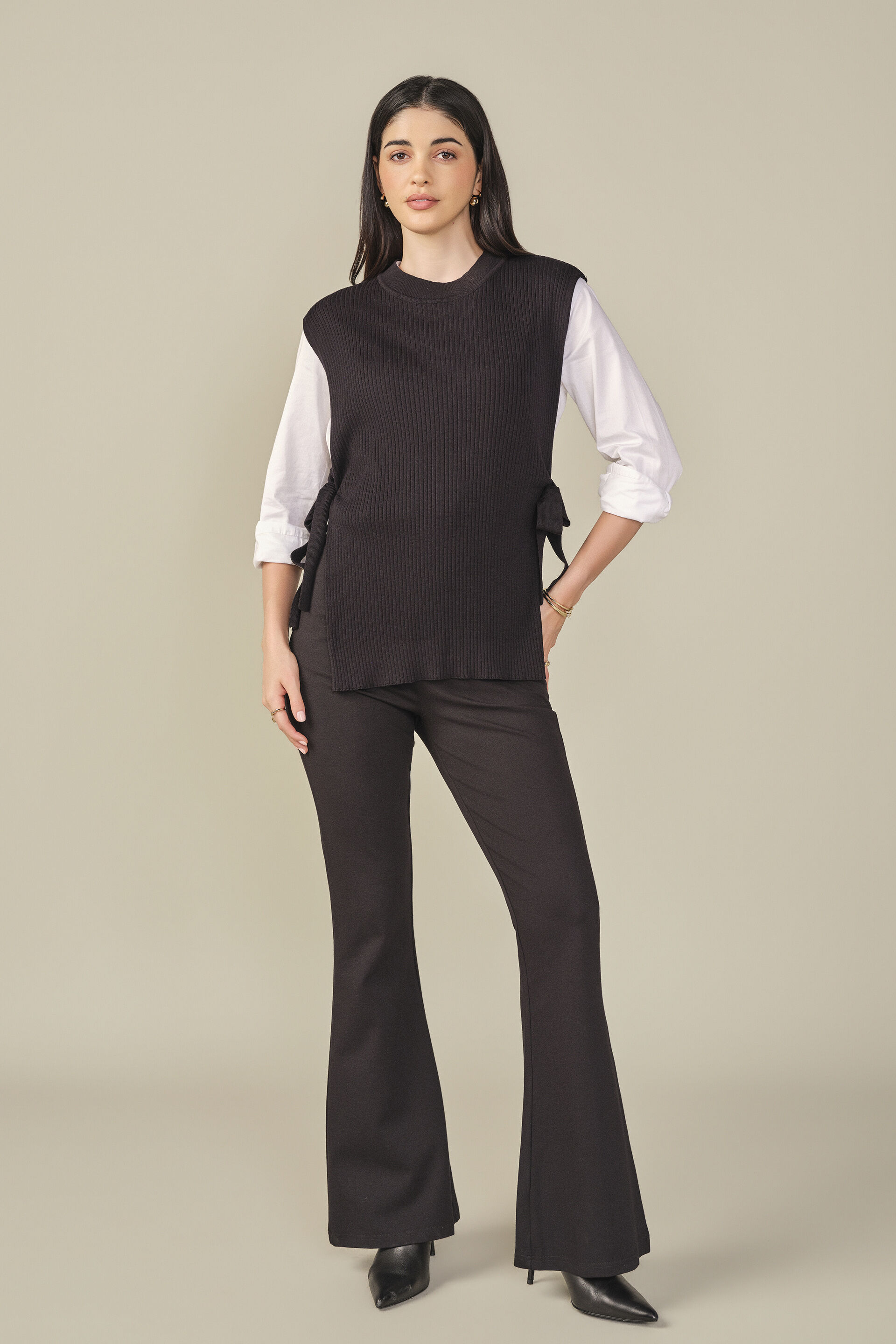 Side Tie-up Knit Top in Black, Black, image 4
