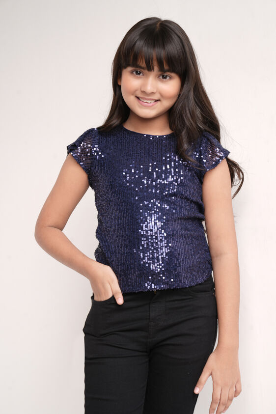 Self Design Straight Top, Navy Blue, image 2