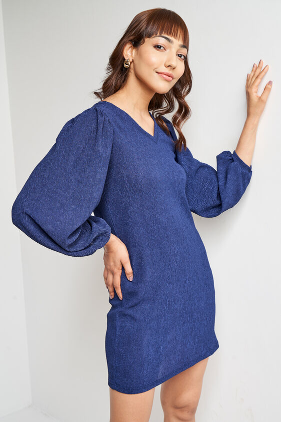 Navy Blue Self Design Straight Dress, Navy Blue, image 2