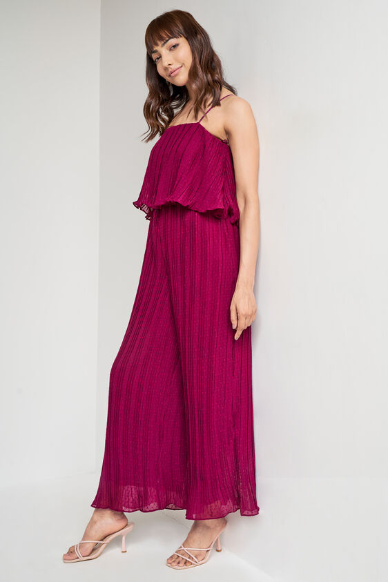Wine Solid Flared Jumpsuit, Wine, image 2