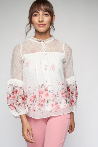 2 - White Floral Printed A-Line Top, image 2