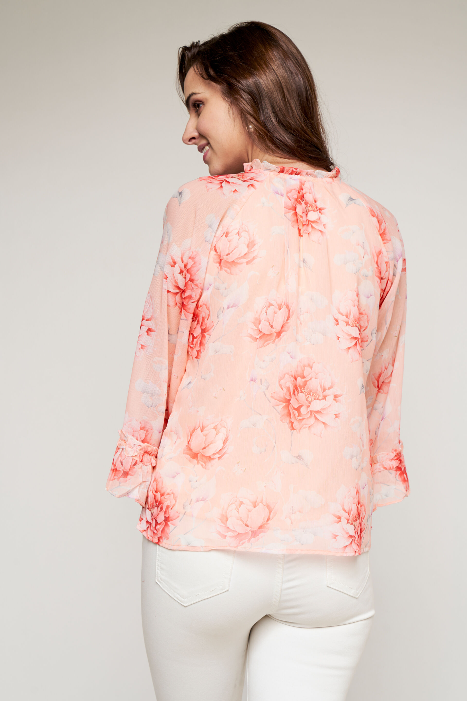 Peach And Orange Floral Blouson Top, Peach, image 4