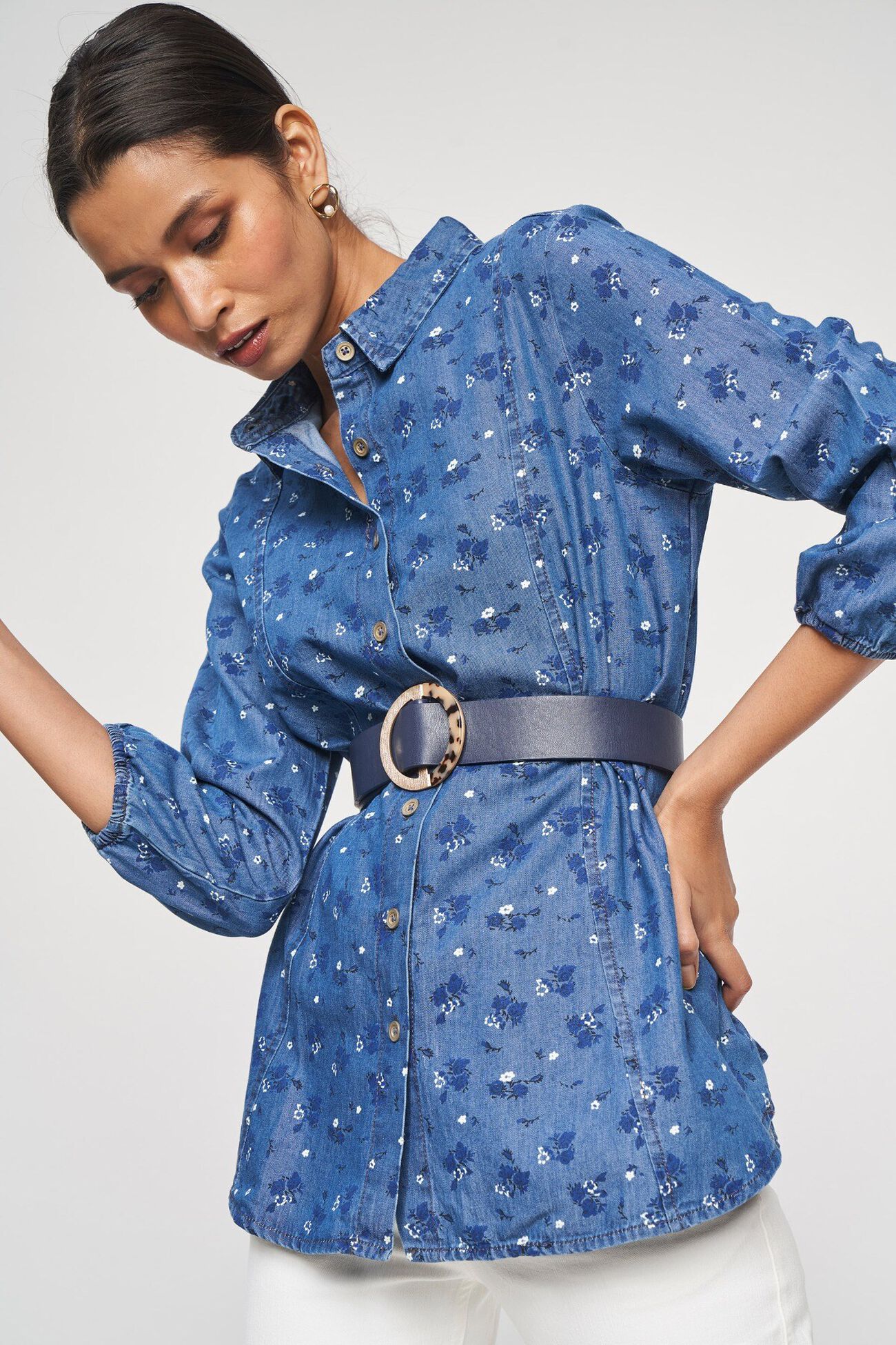 6 - Blue Floral Printed Fit And Flare Top, image 6