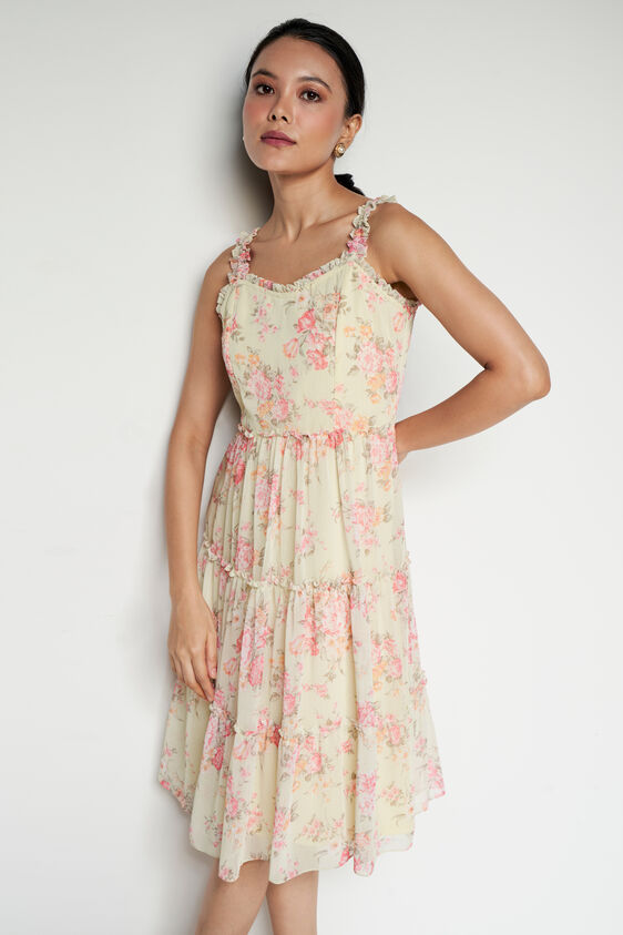 Cottagecore Floral Dress, Lime Green, image 2