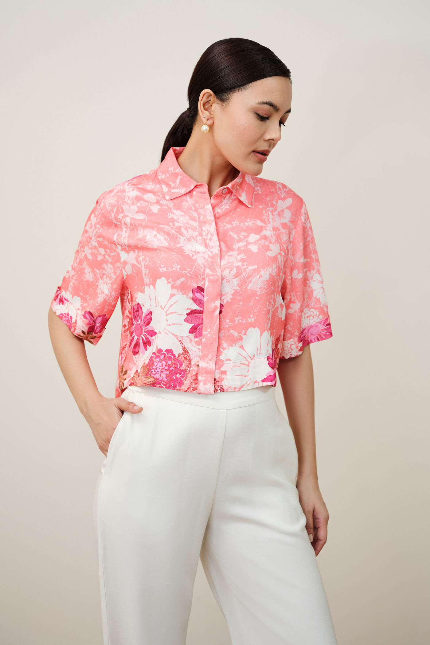 Pink Petal Crop Shirt