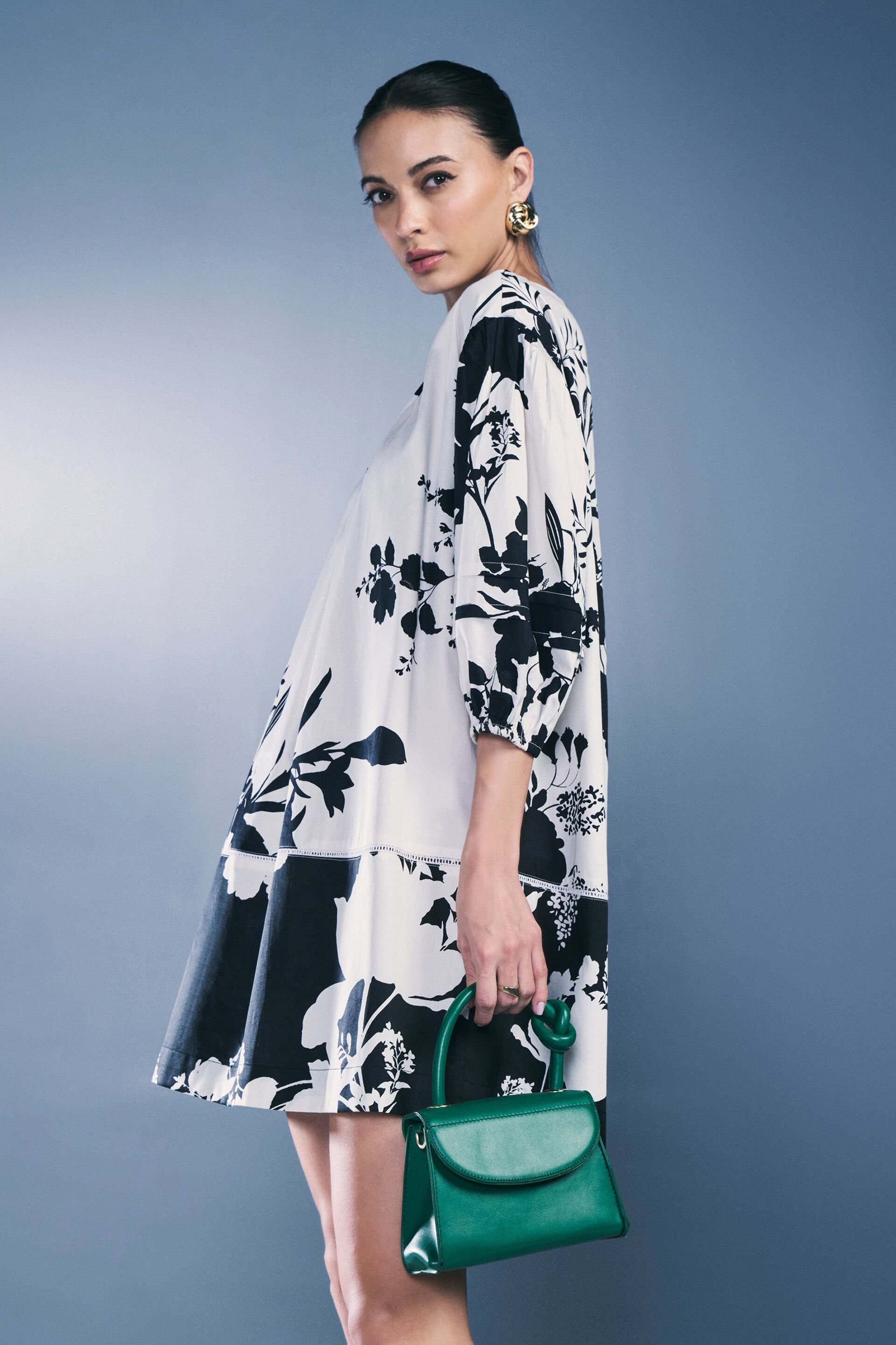 Monochrome Gardenia Dress, White, image 3