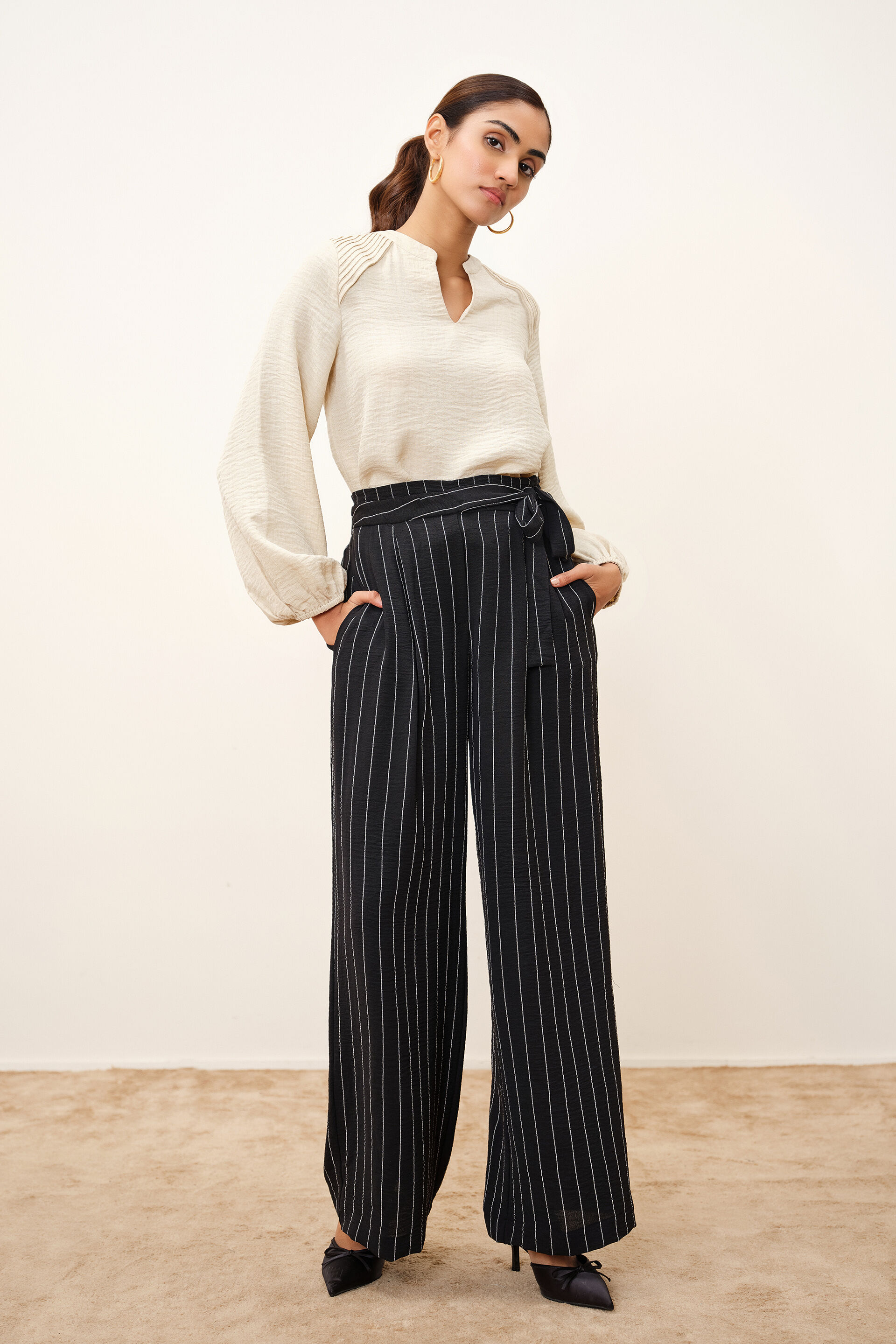 Linea Striped Black Pants, Black, image 2