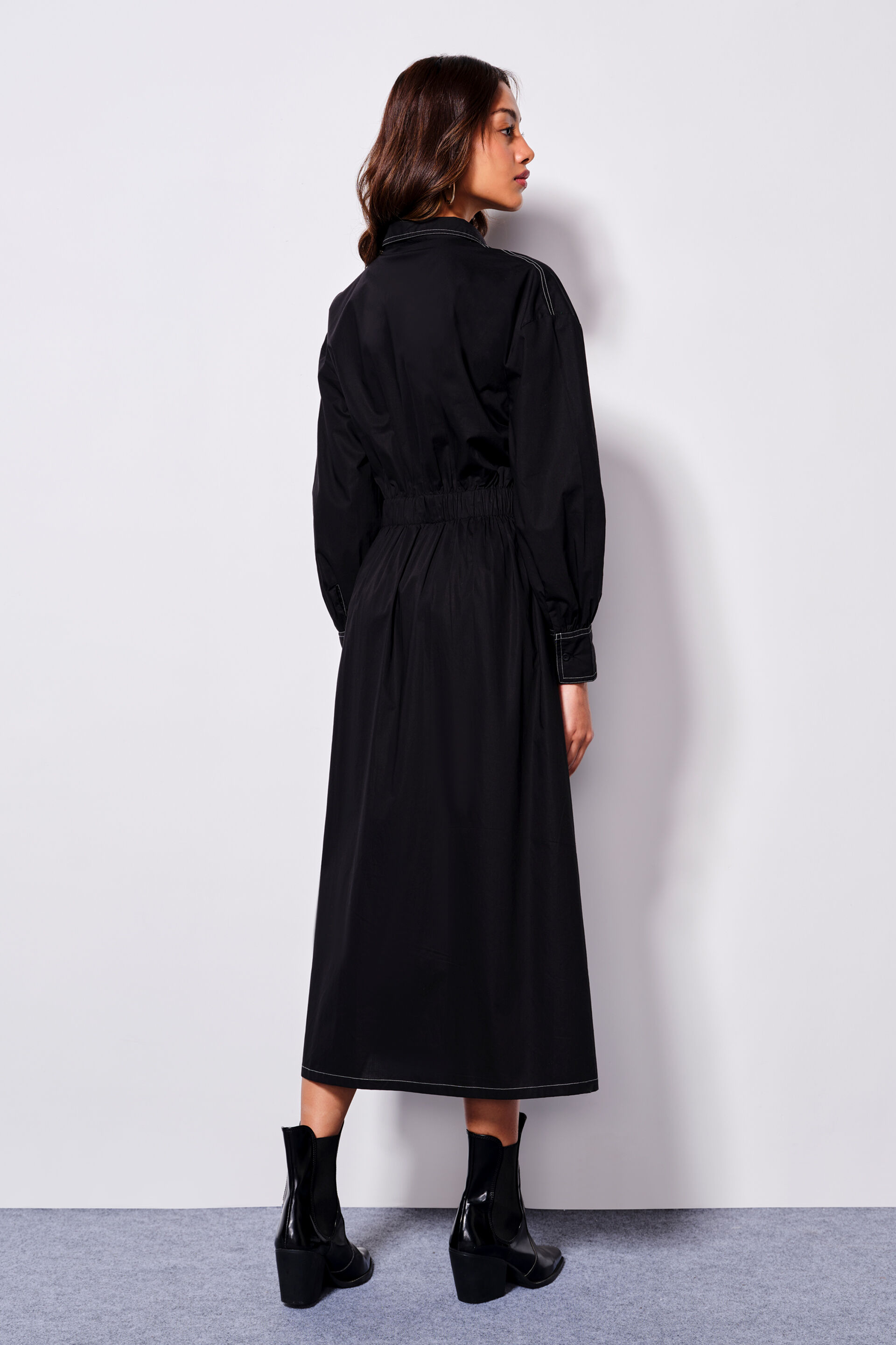 Noir Chic Cotton Dress, Black, image 4