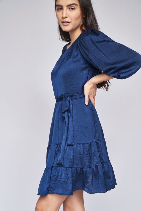 4 - Navy Blue Solid Fit & Flare Dress, image 4