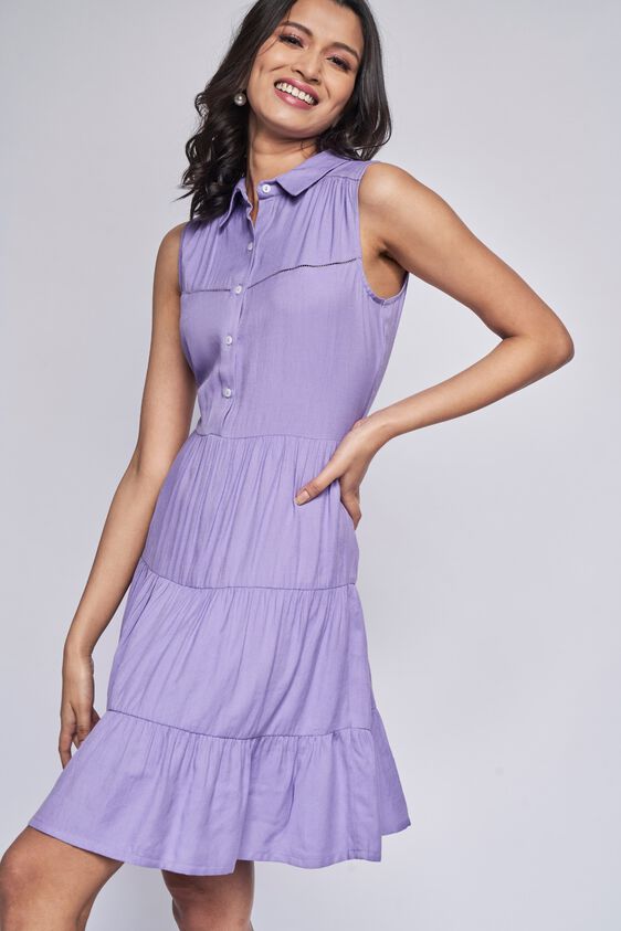 Lilac Self Design Flared Dress, Lilac, image 2