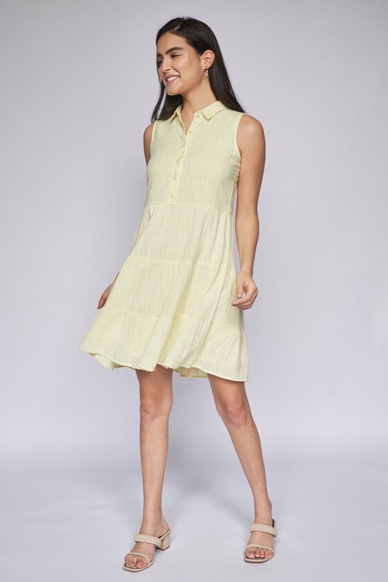 2 - Yellow Self Design Shirt Style Dress, image 2