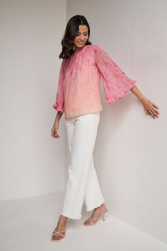 Pink Solid Gathers Or Pleats Straight Top, Pink, image 1