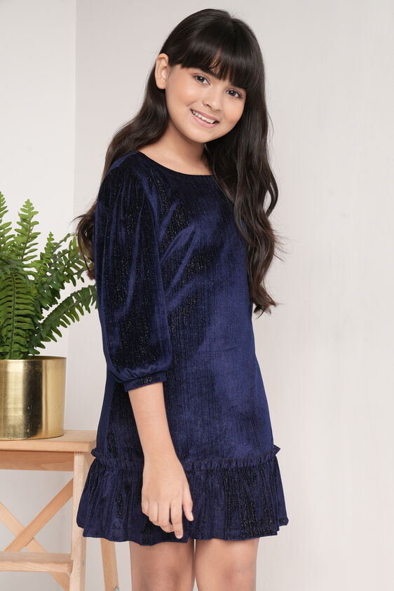 Navy Blue Solid Flounce Dress, Navy Blue, image 4