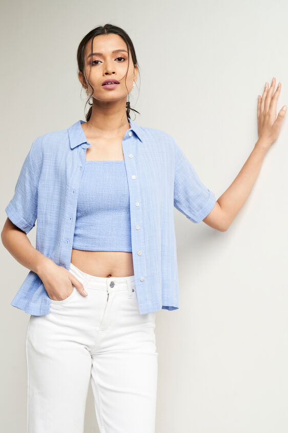 Blue Solid Short Sleeves Suit, Blue, image 5