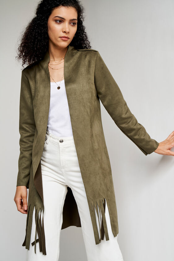 Olive Solid Straight Jacket, Olive, image 2