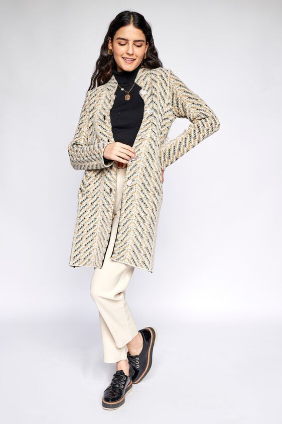 2 - Cream Self Design Straight Jacket, image 2
