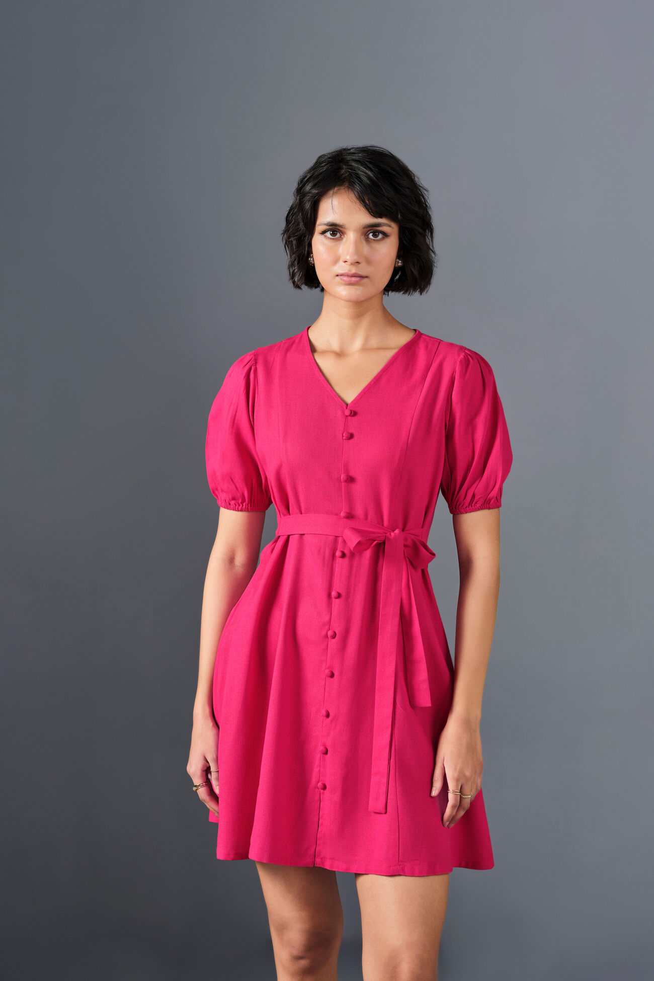Dahlia Viscose Blend Dress, Dark Pink, image 2