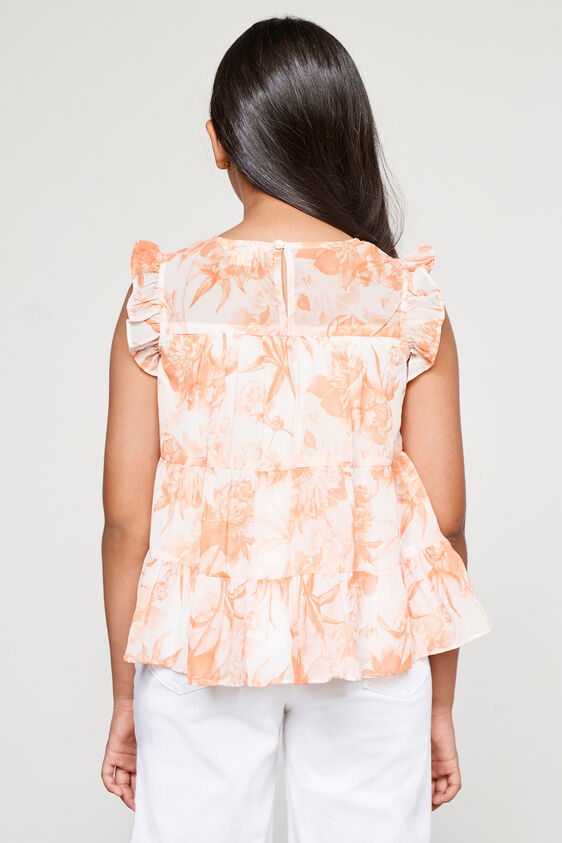 Orange And White Floral Flared Top, Orange, image 4