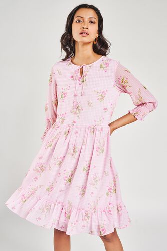 5 - Pink Floral Printed Fit And Flare Dress, image 5