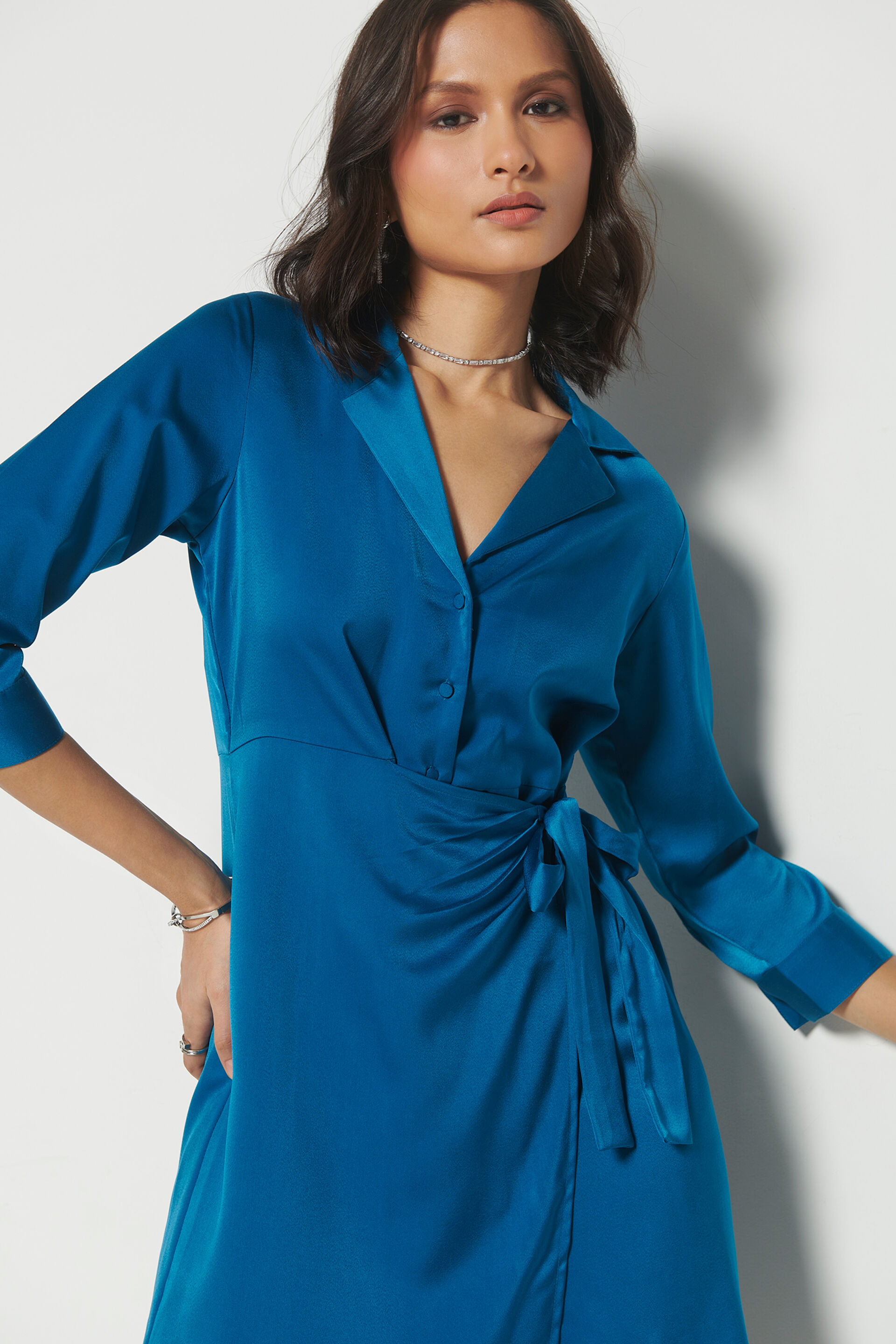 Powerhouse Solid A-Line Dress, Teal, image 6