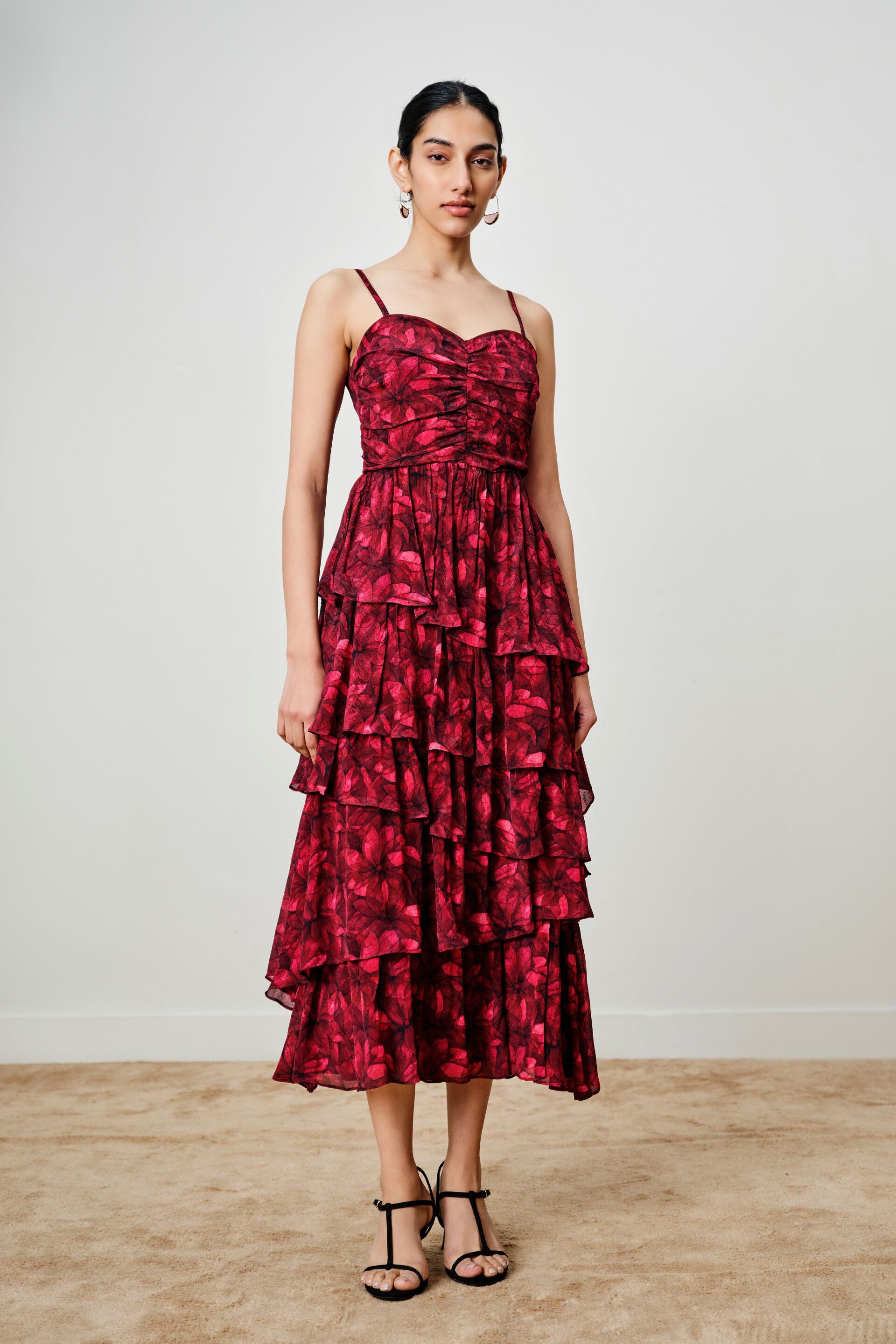 Melissa Printed Tiered Dress, Maroon, image 1