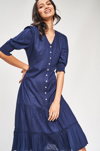 4 - Navy Blue Solid A-Line Dress, image 4