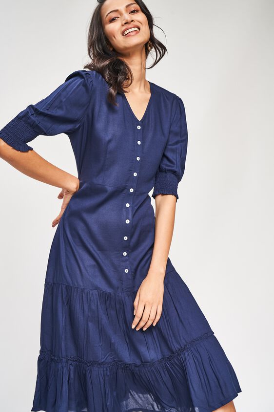 4 - Navy Blue Solid A-Line Dress, image 4