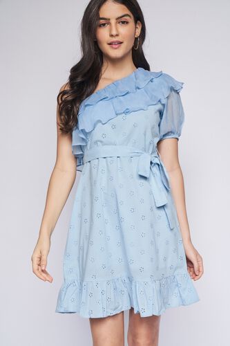 2 - Blue Self Design Fit and Flare Dress, image 2