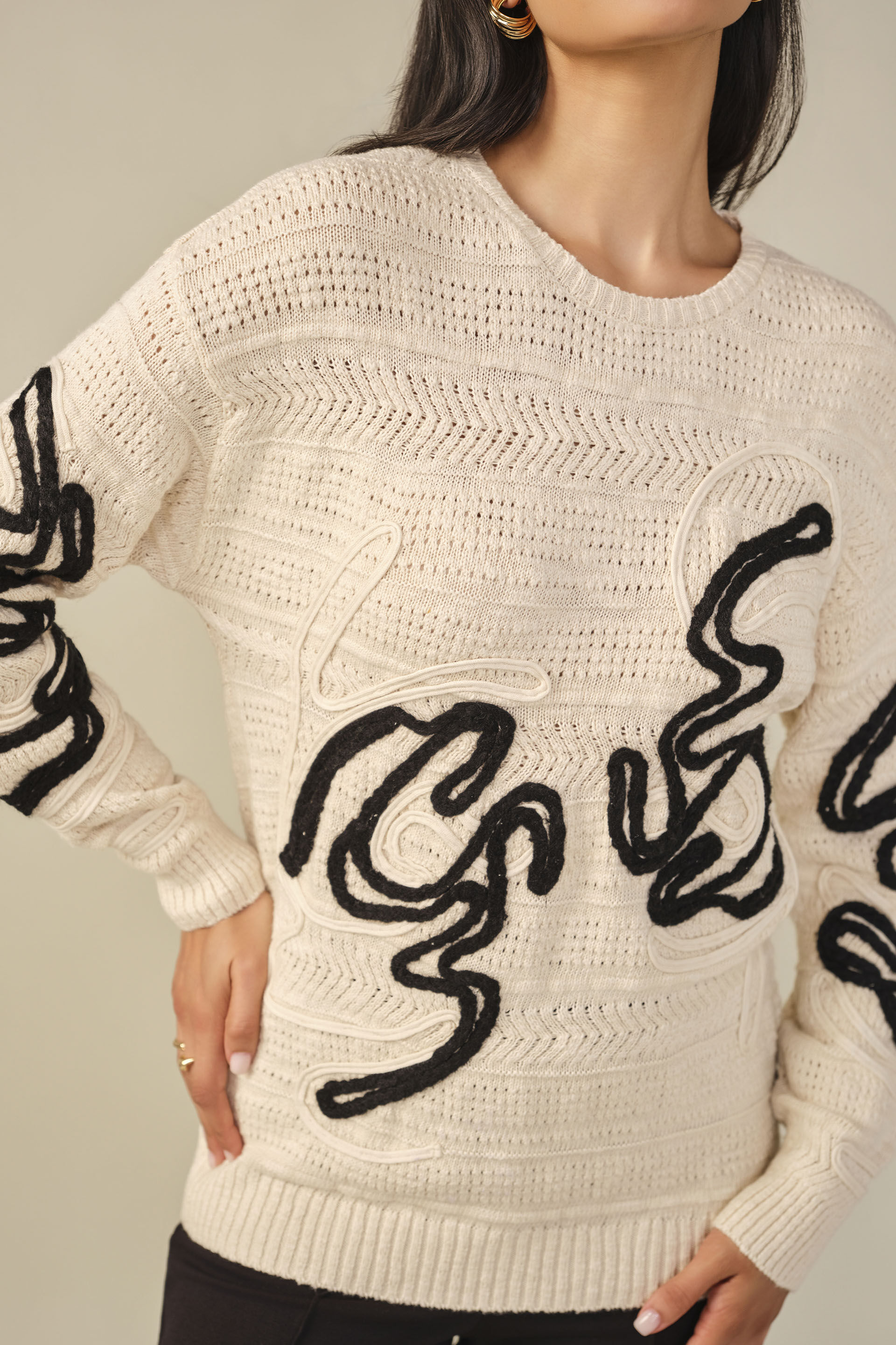 Embroidered Sweater in Beige, Beige, image 2