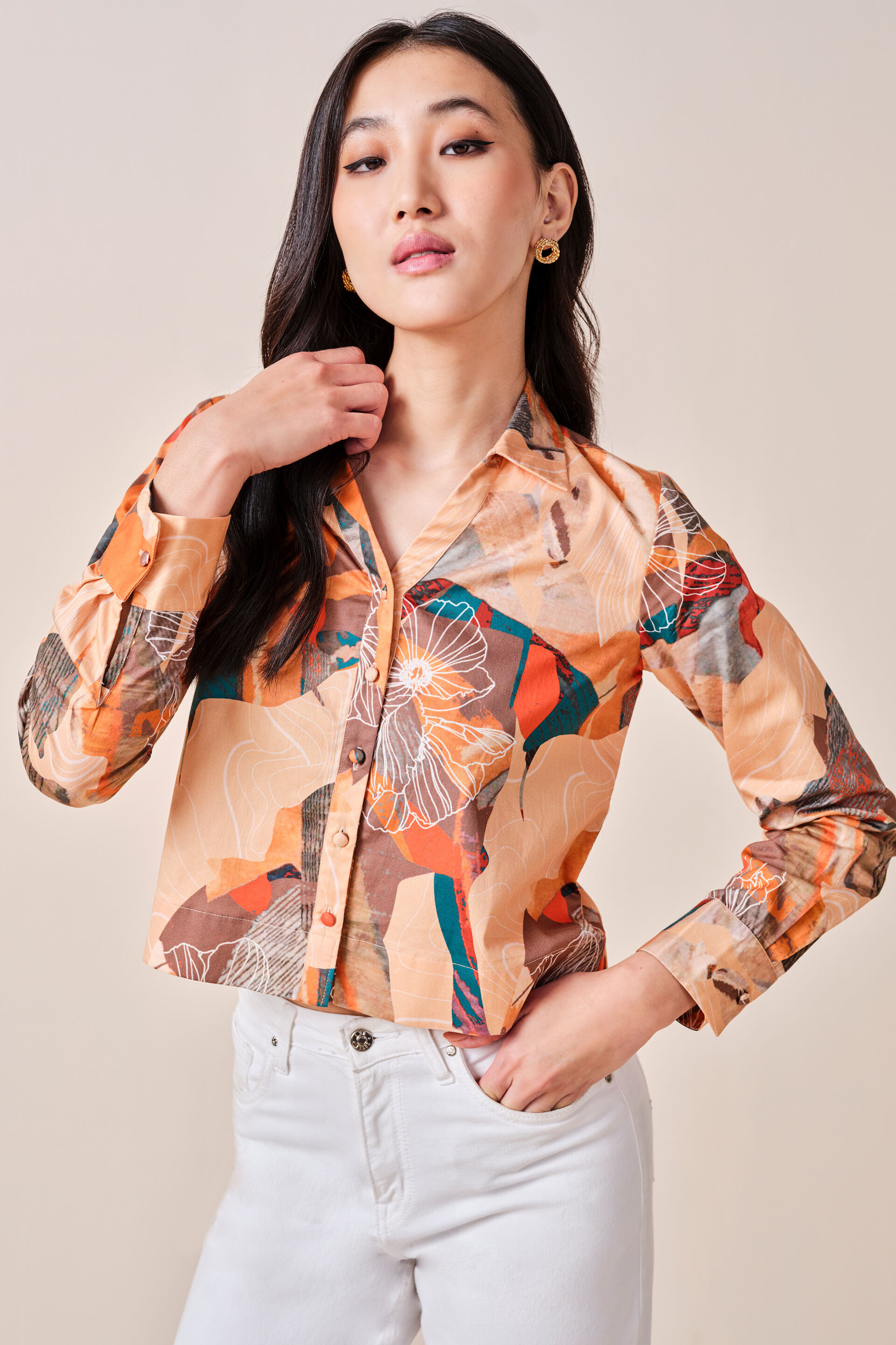 Sienna Cotton Shirt, Orange, image 4