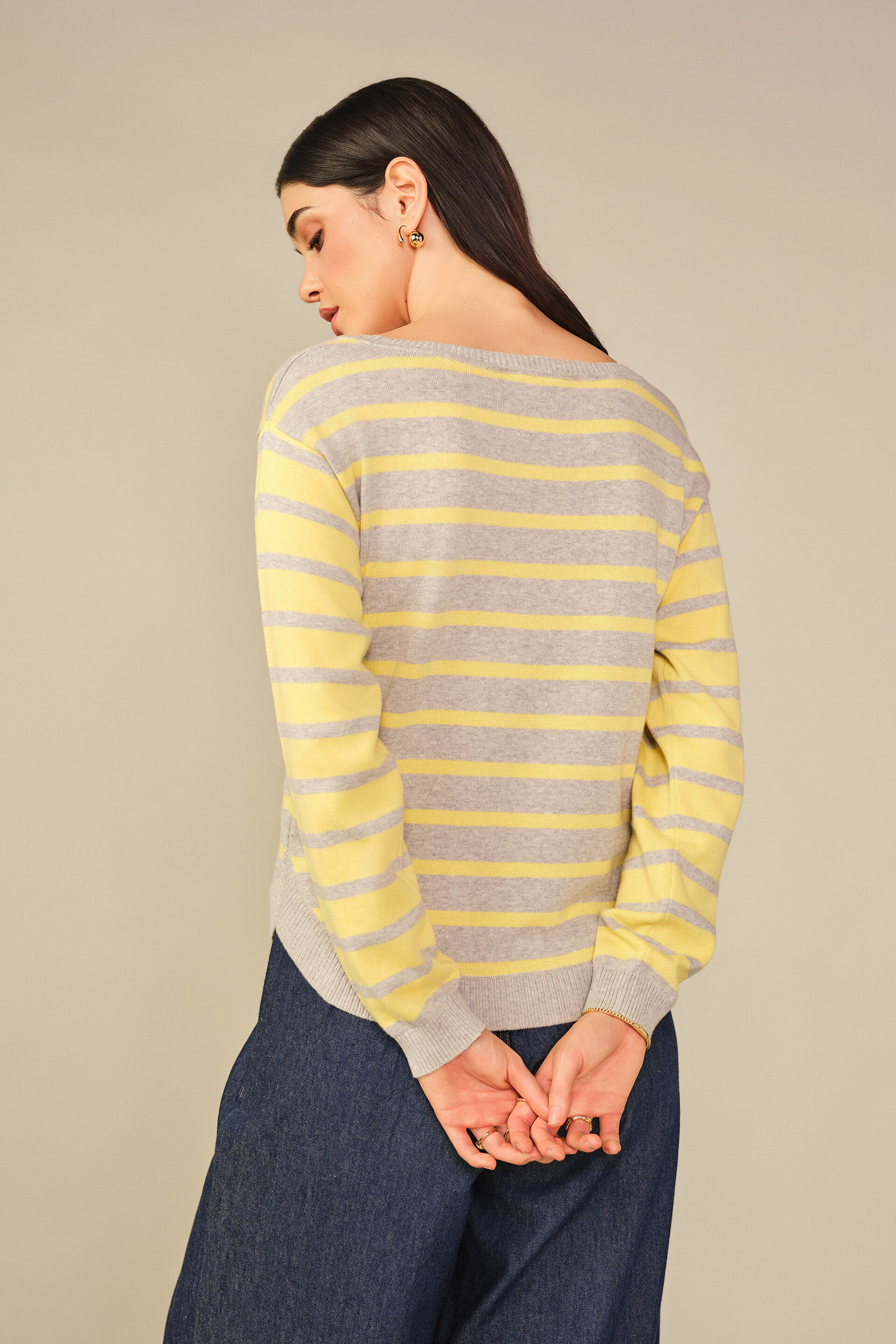 Striped Cotton Pullover in Yellow, Yellow, image 6