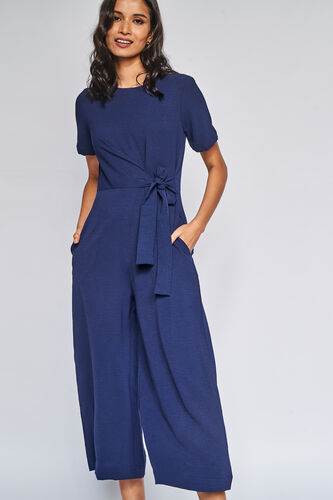 Navy Solid Straight Jumpsuit, Navy Blue, image 3