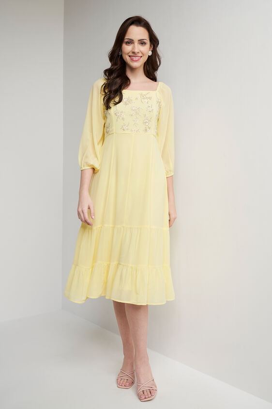 Yellow Floral Straight Dress, Yellow, image 2