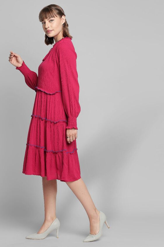 3 - Pink A-Line Puff Sleeves Knee Length Dress, image 3