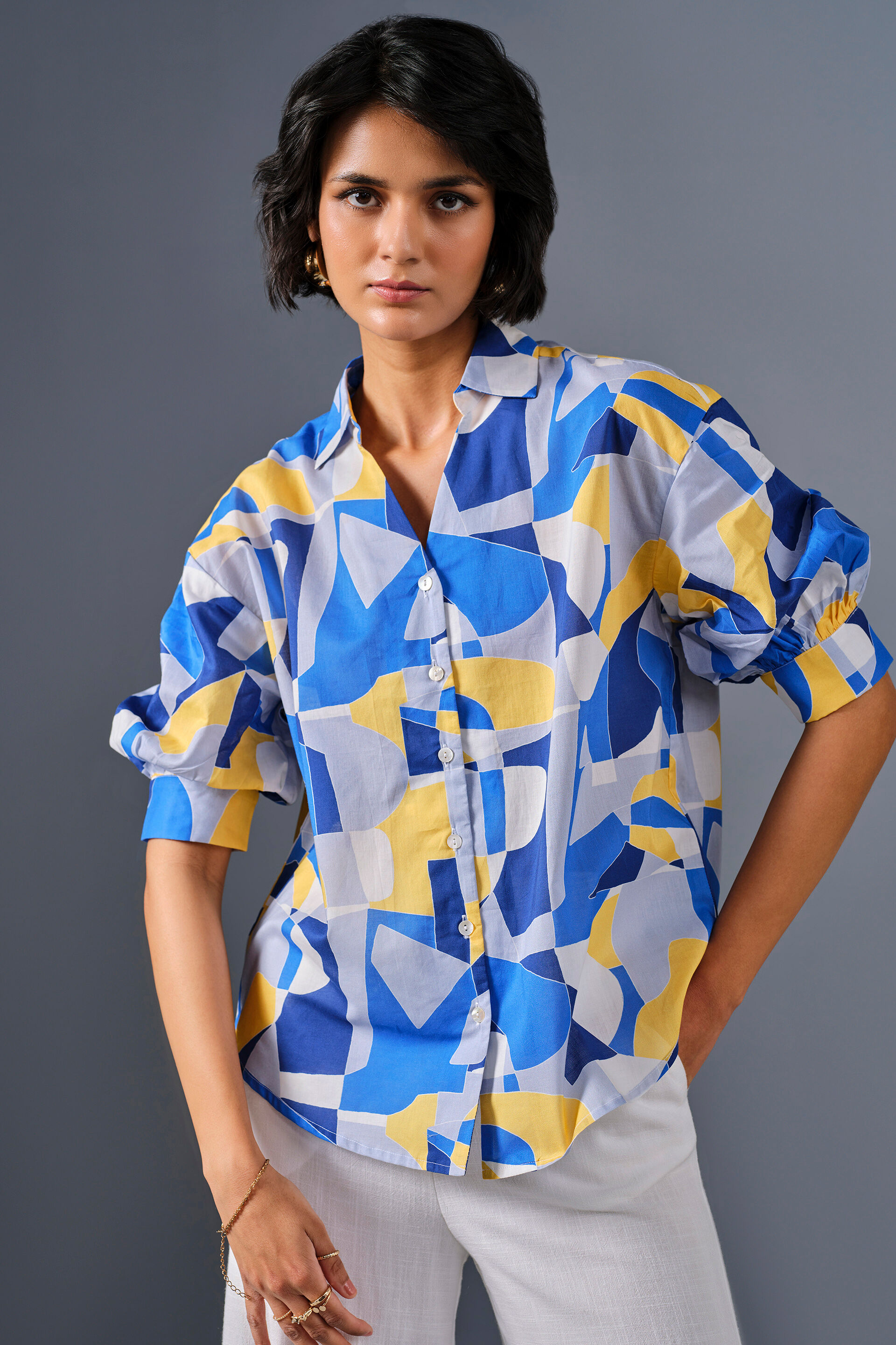 Work of Art Cotton Shirt, Blue, image 3