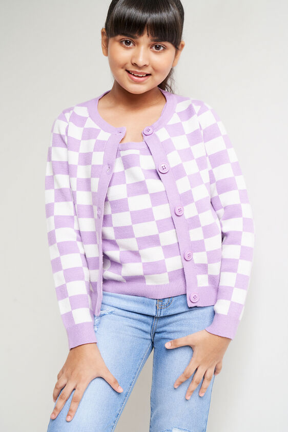 Checks Straight Cardigan, Lilac, image 3
