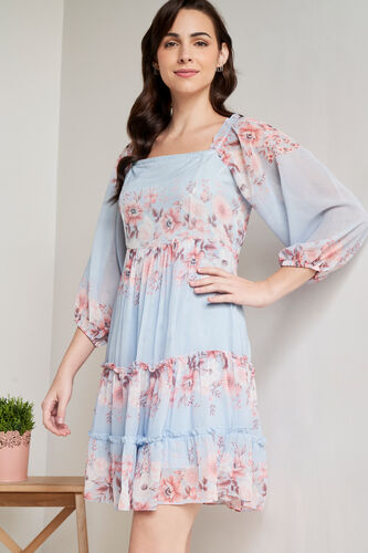 Powder Blue Floral Flounce Dress, Powder Blue, image 4
