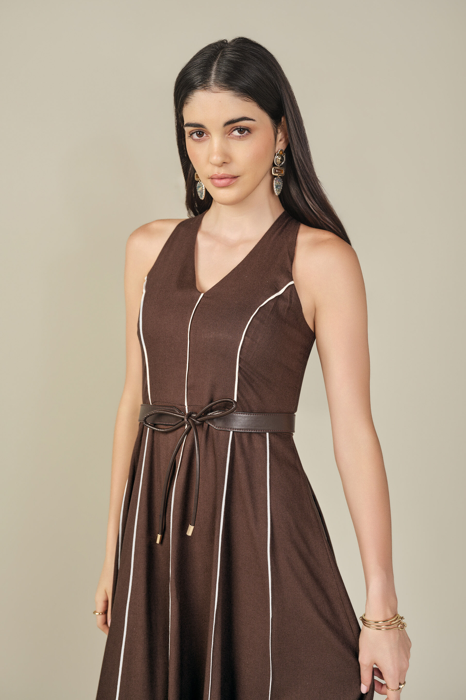 Solid Dress in Brown, Brown, image 3