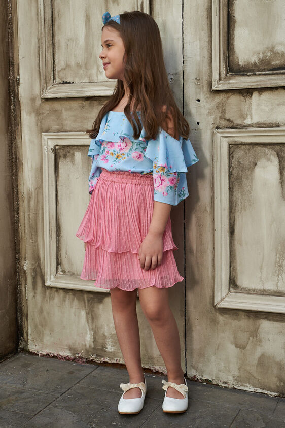 Pink Solid Flared Skirt, Pink, image 2