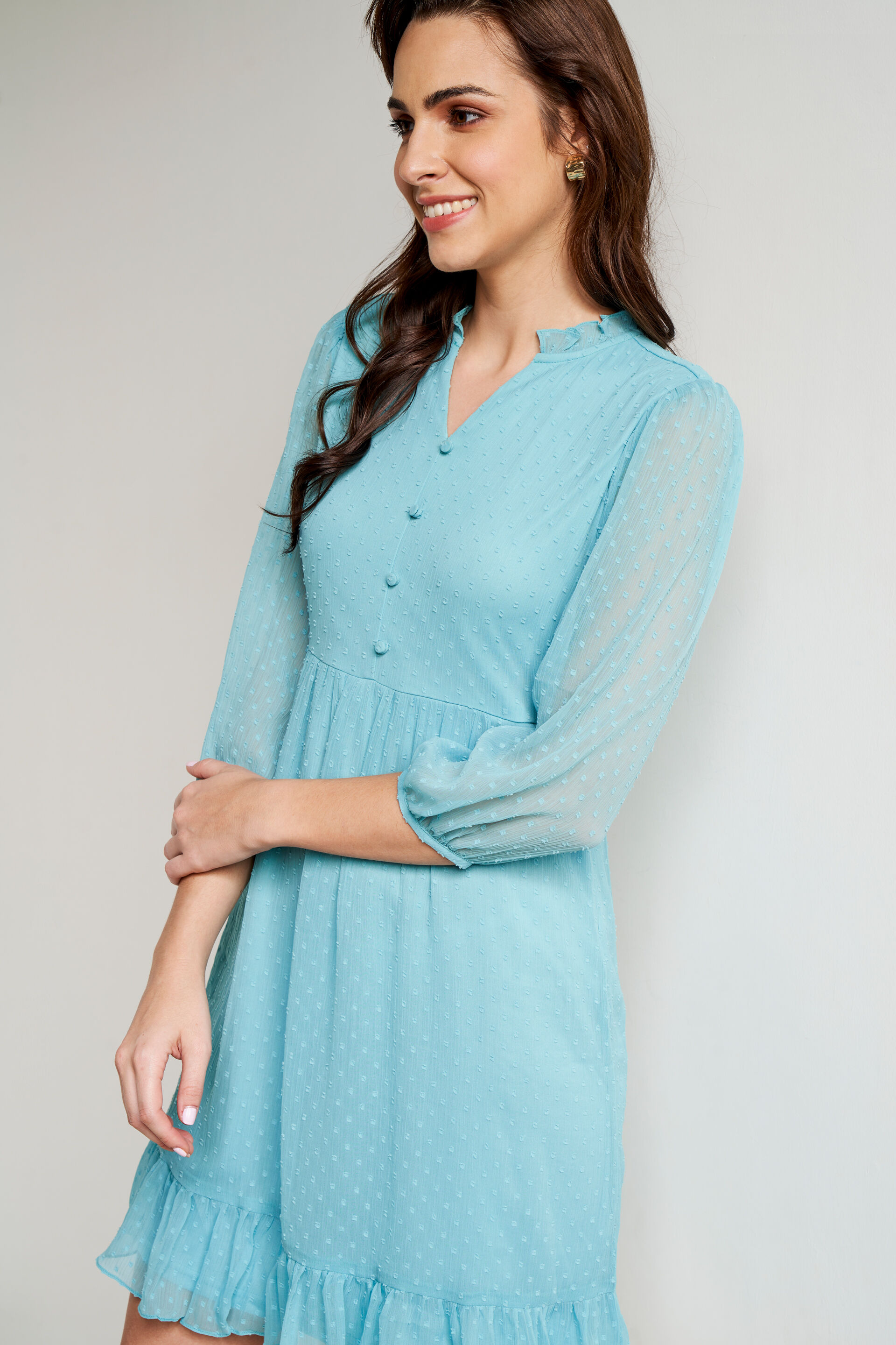 Sea Green Solid Flared Dress, Sea Green, image 3
