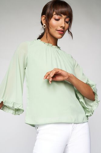 2 - Sage Green Solid Gathered A-Line Top, image 2
